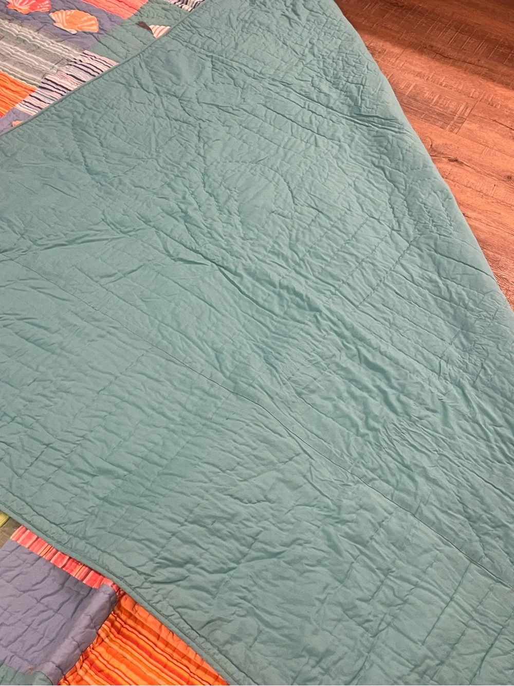 The Company Store Coastal Patchwork Quilt in Coral, Teal & Green 100x90” king
